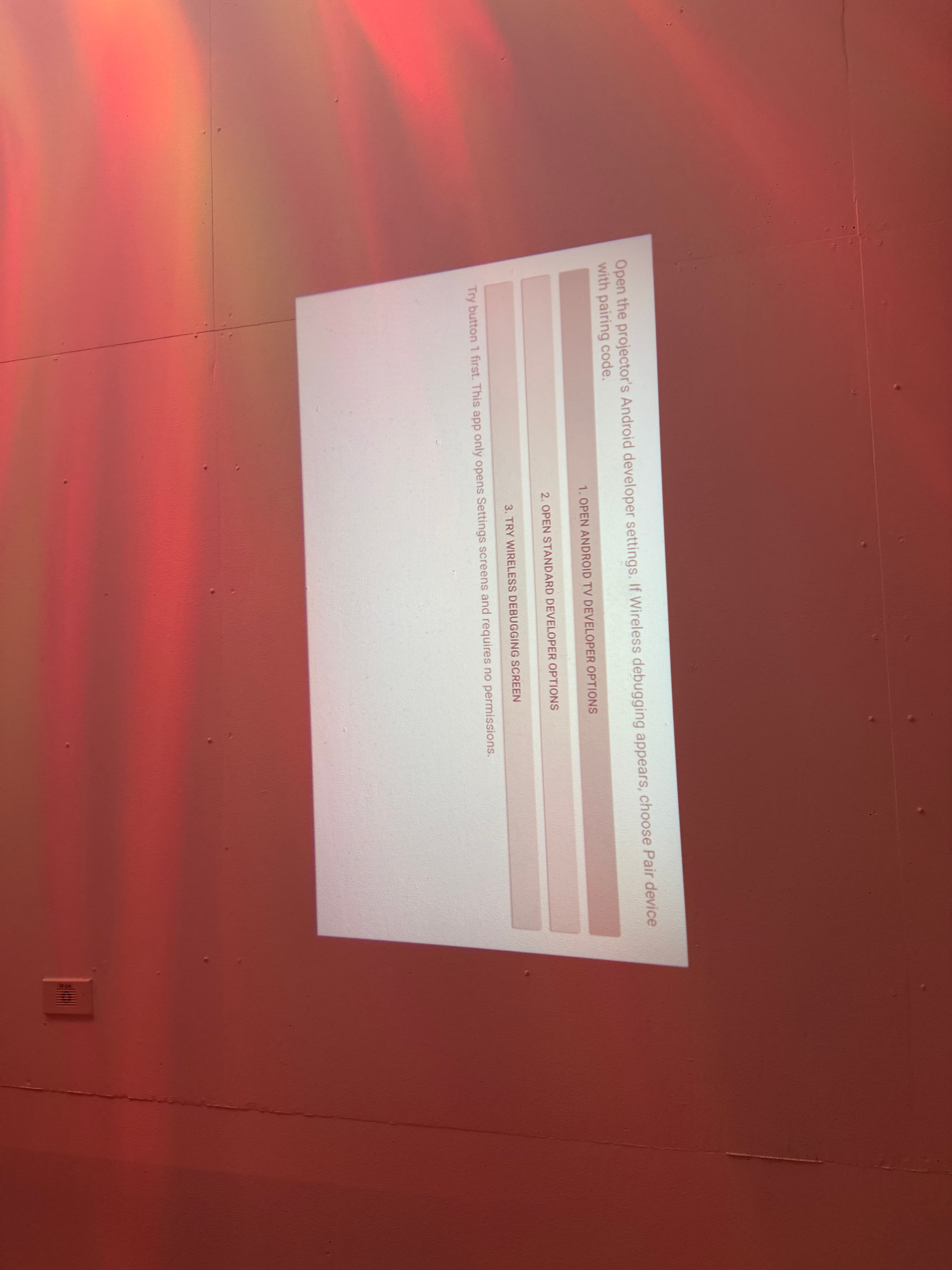 MC400 Debug Settings app with the Android TV Developer Options button